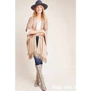 NEW Anthropologie Andersen & Laugh Women’s Faux Suede Fringe Poncho One Size